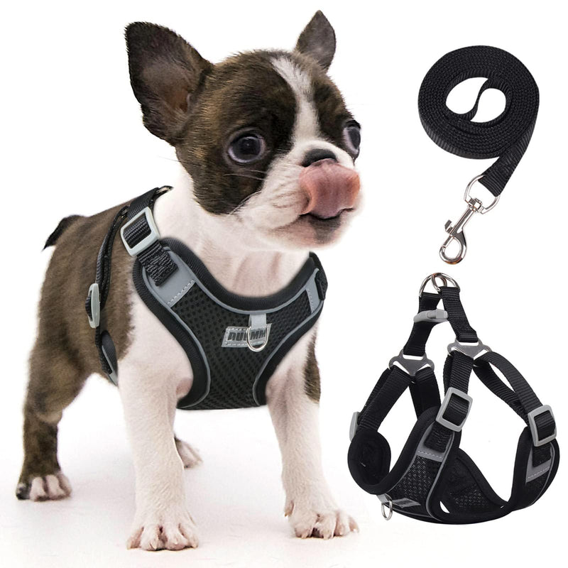 rennaio Dog Harness No Pulling, Adjustable Puppy Harness with 2 Leash Clips, Reflective Dog Harness and Leash Set for Small and Medium Dogs (Black, S) Black - BeesActive Australia