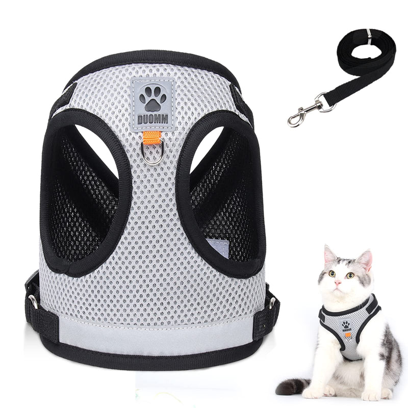 Cat Leash Set for Cats, Polyester Adjustable Cat Harness with Leash, Cat Vest with Reflective Strips for Kitten Dogs (Grey, S) Grey - BeesActive Australia