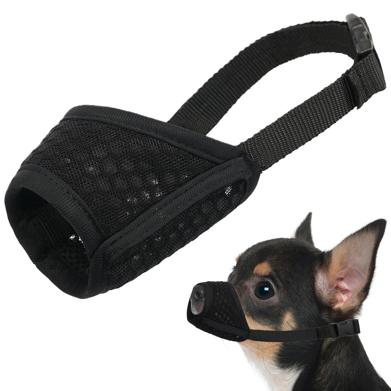 Dog Muzzle Breathable Mesh Muzzle for XXS to XXL Dogs Chihuahua, Beagle and Golden Retriever, Adjustable Pet Muzzles for Biting and Chewing, Allows Hitting and Drinking Black XXS-(Snout 4"-5") - BeesActive Australia