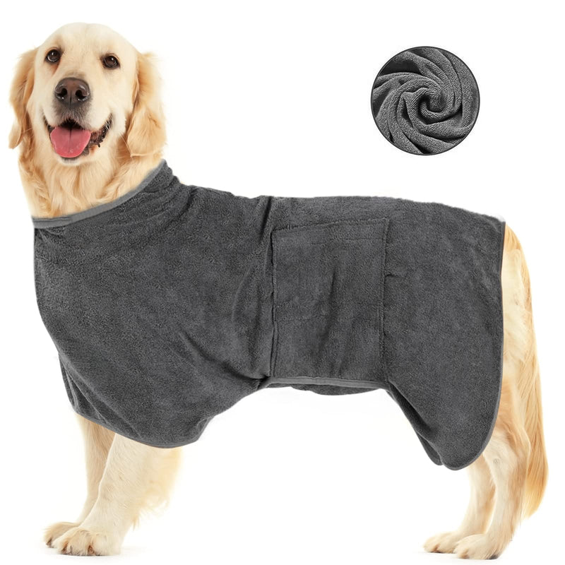 Dog bathrobe, with Velcro fastener, quick-drying bath towel, very absorbent, adjustable collar and waist bathrobe, dryup cape, suitable for large and medium dogs (L) gray L - BeesActive Australia
