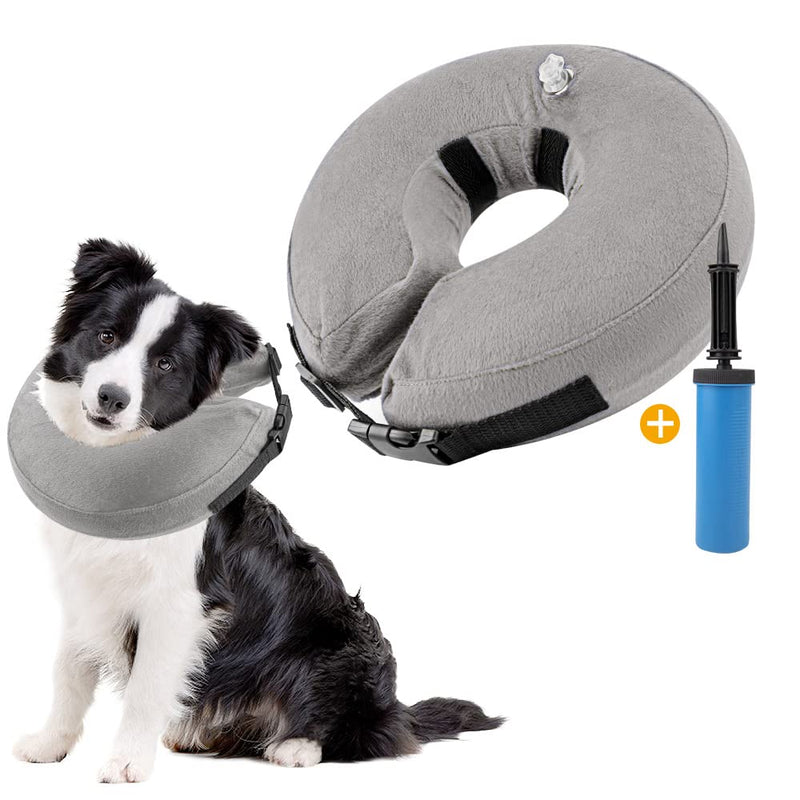 Nasjac Inflatable Neck Brace Dog & Cat, Adjustable Soft and Comfortable Dog Collar Leak Protection with Quick Release, Prevent Pets from Touching and Licking Wounds After Surgery M+ Grey - BeesActive Australia