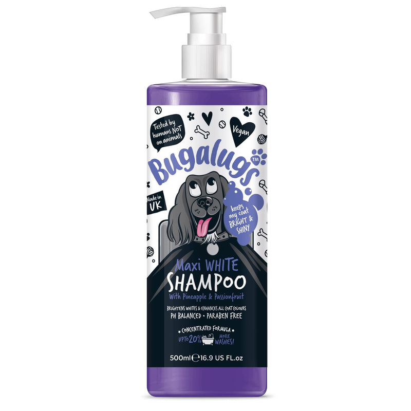 BUGALUGS dog shampoo Maxi White brightening dog shampoo with balanced pH value vegan all coat types 500 ml - BeesActive Australia