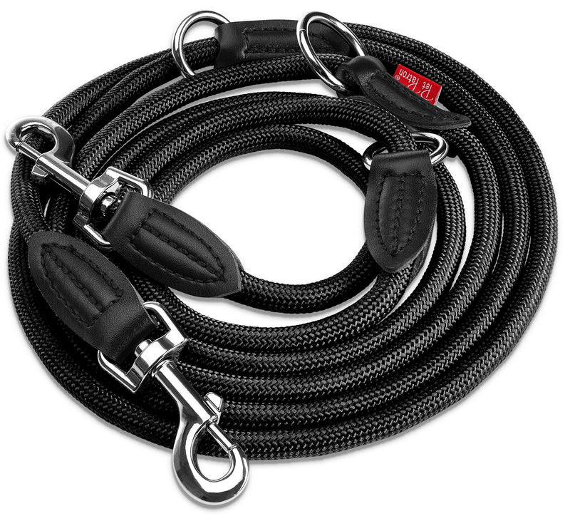PetPatron® dog leash 3m adjustable (1.5-3m) stylish leash 3m nylon with leather elements (45 kg) shoulder leash, double leash & dog leash 3m black 3 m x 1.1 cm - BeesActive Australia