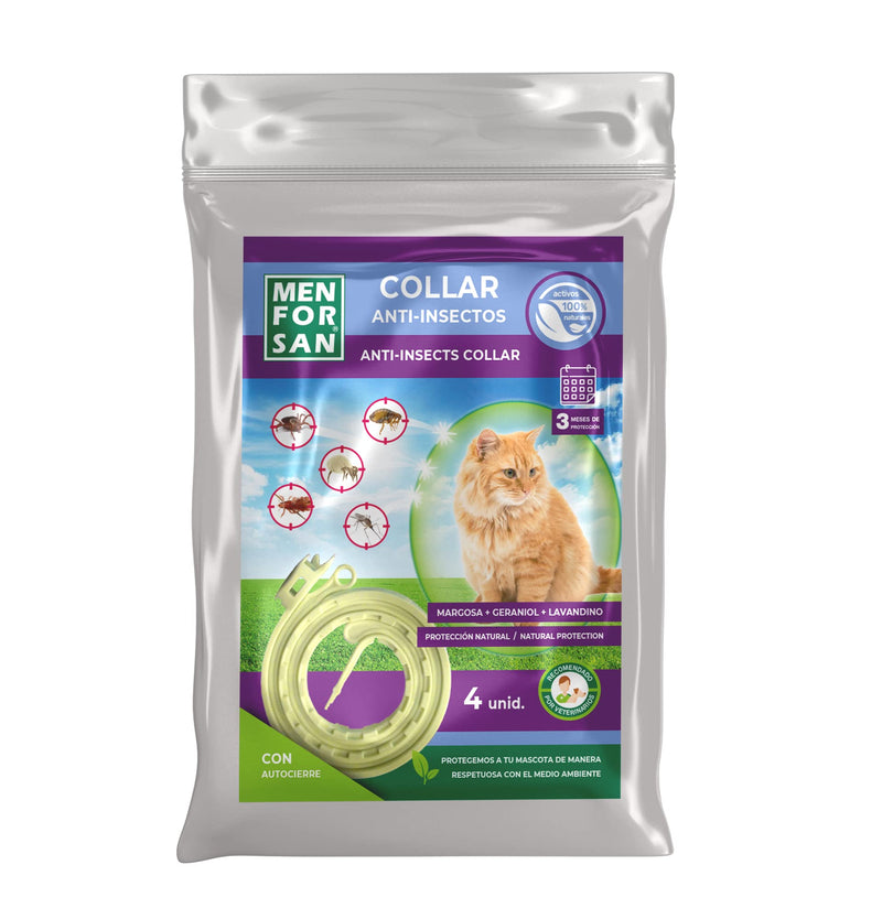 MENFORSAN Pack of 4 anti-insect cat collars, with Margosa, Geraniol and Lavandino, self-closing bag - BeesActive Australia