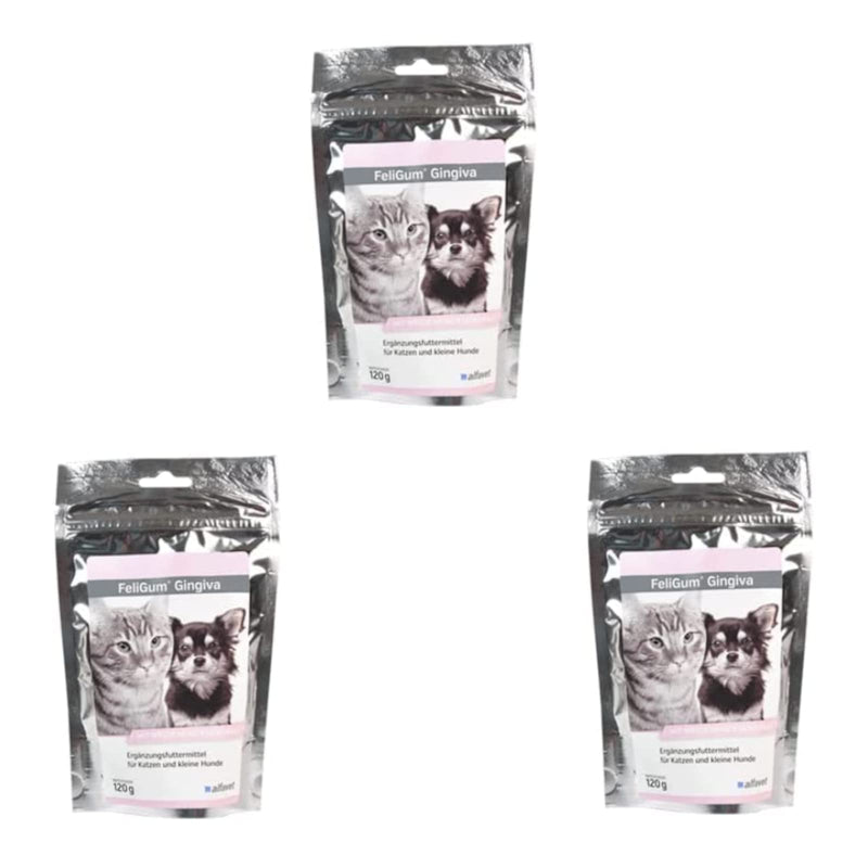 Alfavet FeliGum Gingiva | Pack of 3 | 3 x 120g | Supplementary food for cats and small dogs | With willow bark extract and omega-3 fatty acids | Delicious, soft chew drops - BeesActive Australia