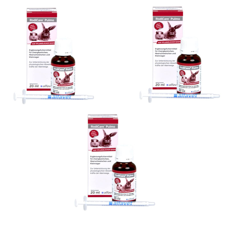 Alfavet RodiCare Pulmo | Pack of 3 | 3 x 20ml | Supplementary feed for small rodents | To support the respiratory system of guinea pigs and small rodents | Dosing syringe - BeesActive Australia