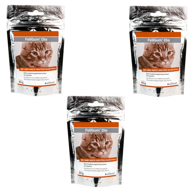 Alfavet FeliGum Dia | Pack of 3 | 3 x 40g | Diet supplements for diarrhea for cats | Chew drops - BeesActive Australia