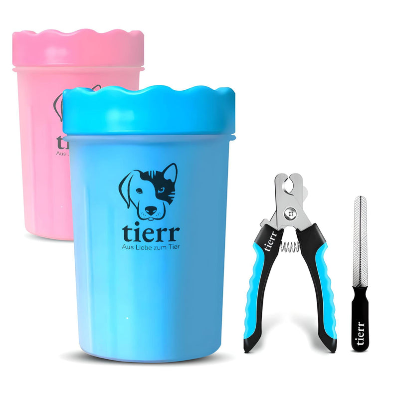 tierr paw cleaner for dogs | Removes dirt from dog paws | Thorough cleaning with a soft brush | Dishwasher safe (Blue, size M + claw scissors) Blue - BeesActive Australia