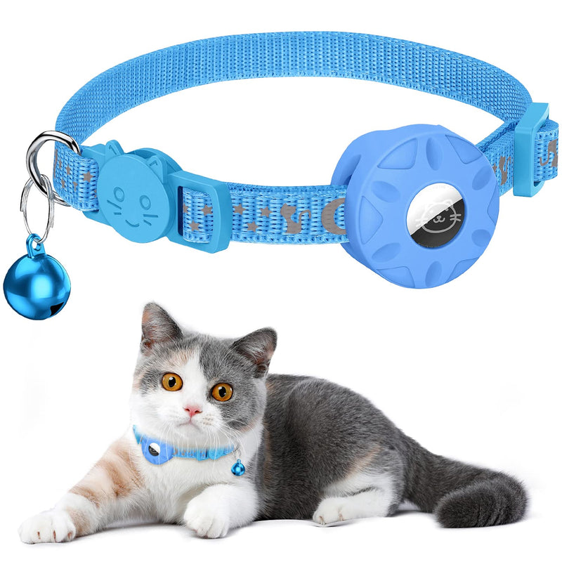 Airtag cat collar, integrated cat collar Airtag with AirTag holder and bell, reflective cat collar with breakable safety buckle for kittens puppies (blue) blue - BeesActive Australia