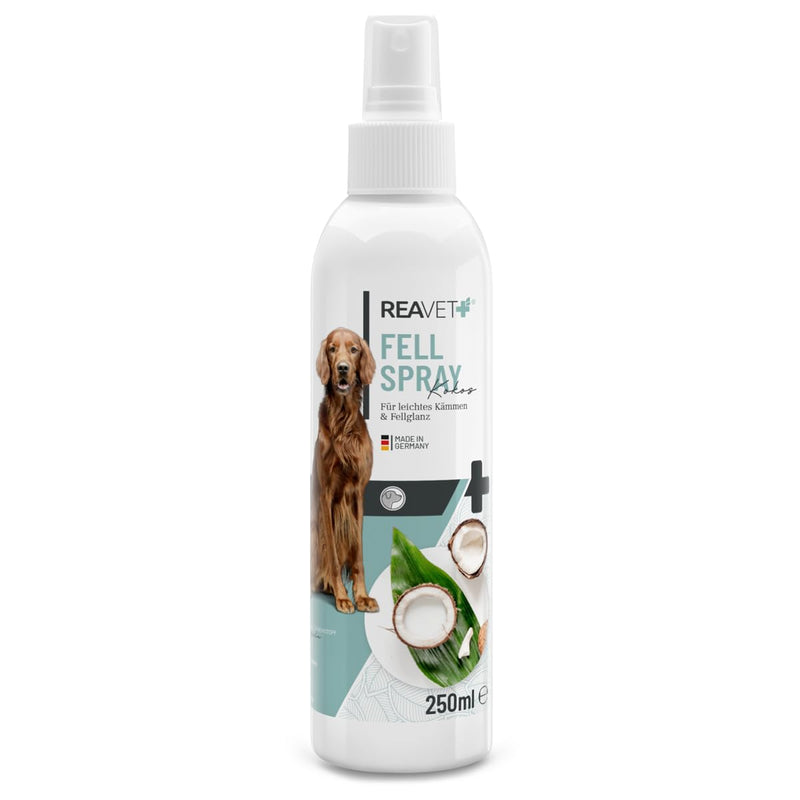 ReaVET fur care care spray coconut 250ml - gentle fur spray for dogs & cats, detangling spray & combing aid, with coconut spray with coconut oil coconut fur spray - BeesActive Australia