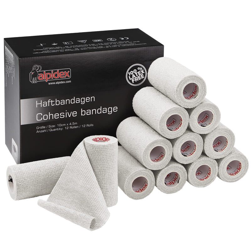 ALPIDEX 12 rolls of adhesive bandage 5 cm x 4.5 m self-adhesive bandage pet bandages fixation tape sports vet wrap tape self-adhesive, colour: white - BeesActive Australia