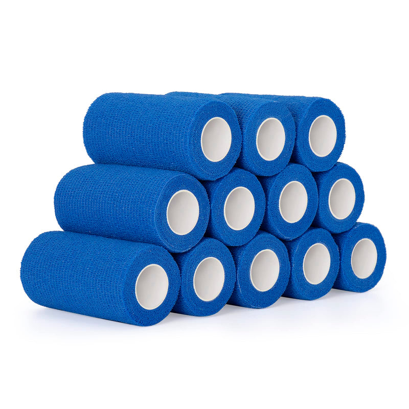 12 Roll Self-Adhesive Bandage 10cm Cohesive Bandage Self-Adhesive Bandage Bandage Elastic Bandage for Fingers, Hand Cohesive Bandage Fixing Bandage Pet Vet Wrap for Horse Dog Bandages (Blue) Blue - BeesActive Australia