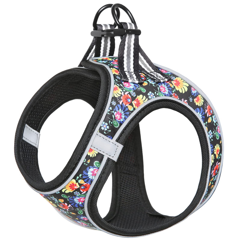 HEELE Dog Harness Dogs Small Dog Harness Anti Pull Breathable Chest Harness No Pull Safety Harness Reflective Adjustable Soft for Small Dogs Walking Running Training, Flower Black, L L (Pack of 1) R-Flower Black - BeesActive Australia