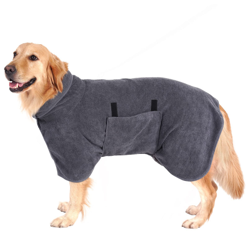 PETTOM dog bathrobe, dog bathrobe, extra absorbent, dog bathrobe, microfiber, quick-drying, dog drying coat for large dogs (L, grey) L - BeesActive Australia