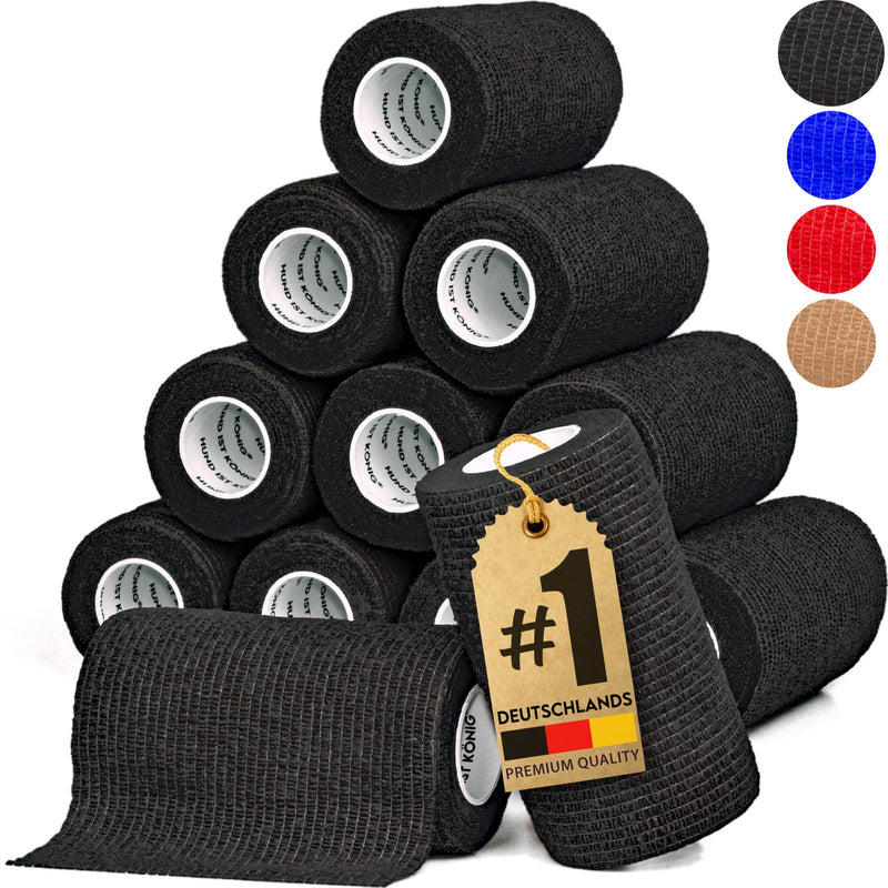 DOG IS KÖNIG® bandage self-adhesive, elastic bandage 12 x 4.7 m self-adhesive bandage, adhesive bandage self-adhesive for people and animals, bandage bandage self-adhesive, fixing bandage self-adhesive 12 rolls (10 cm x 4.7 m) black - BeesActive Australia