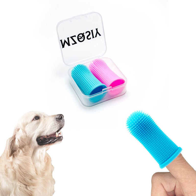 Pack of 2 Dog Finger Toothbrush 360° Silicone Pet Finger Toothbrush for Dogs Cats, Dog Dental Plaque Dog Dental Care with Storage Box, Easy Dog Teeth Cleaning (Pink-Blue) Pink, Blue - BeesActive Australia