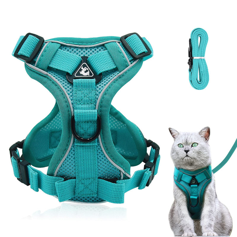 Adjustable cat harness escape-proof, cat harness with leash set, soft harness for cat, chest harness for cats, kittens, dogs, puppies (Blue Lake -M) M Blue Lake - BeesActive Australia