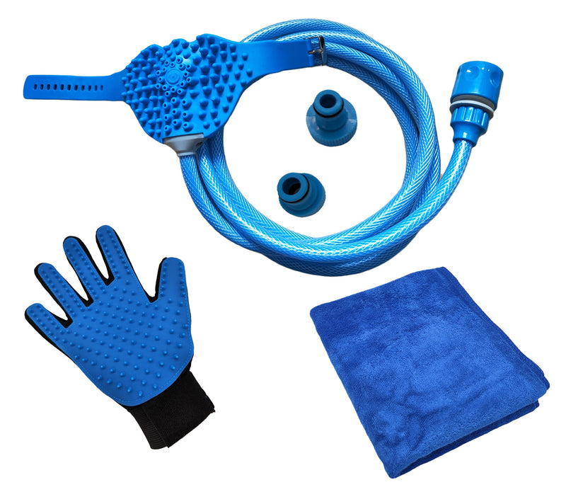 HMH-Shop pet dog shower 5 pieces. Bath kit bath set car wash dog pet shower fur glove shower glove shower head towel cat pet care 1/2 + 3/4 inch hose connection - BeesActive Australia