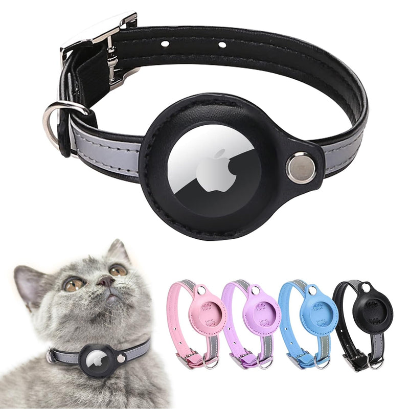 Airtag cat collar, leather airtag collar cat, reflective adjustable GPS cat collar, airtag case for tracking cat, anti-lost, airtag cat for large/medium/small cats (S, black... S black - BeesActive Australia