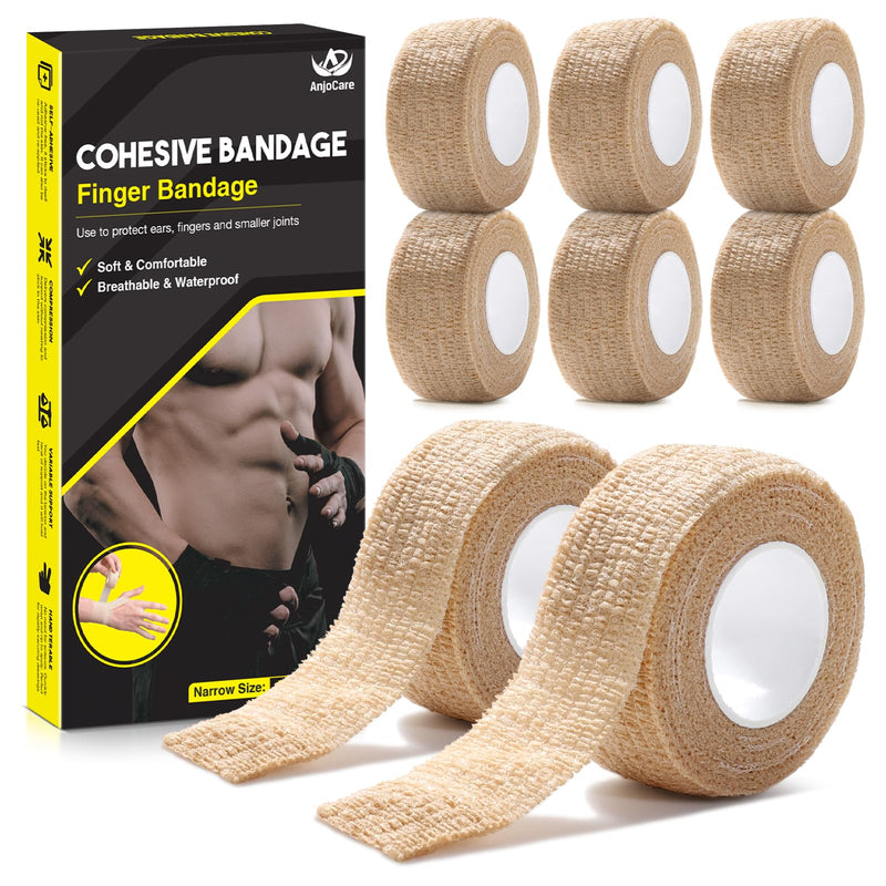 AnjoCare self-adhesive bandage wrap (8 pack), breathable bandage, cohesive bandage for first aid, sports injuries, wrist sprains protection, vet for dogs, (2.5 cm x 4.5 m) beige - BeesActive Australia