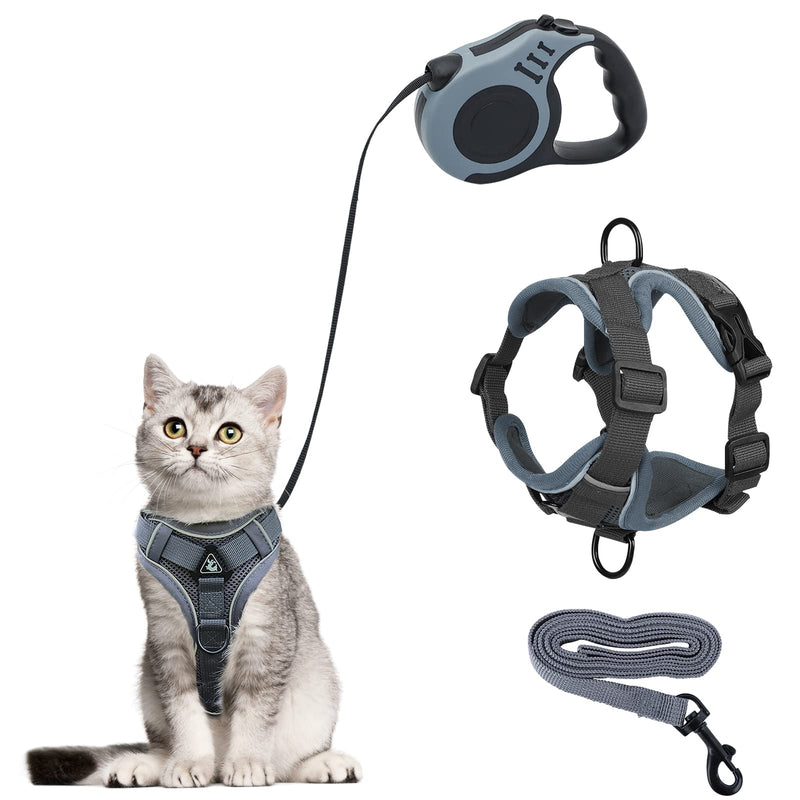Cat harness and cat leash set, automatic retractable dog leash with harness for cats, escape-proof cat leash, cat harness set with leash for cats, kittens, dogs (M, grey) - BeesActive Australia