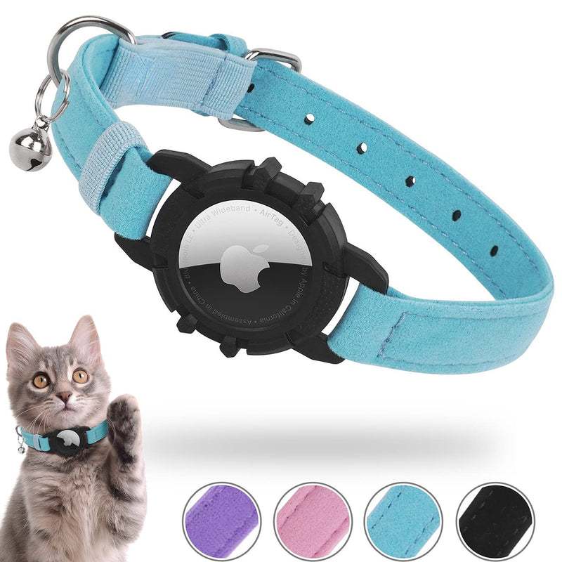 Airtag Cat Collar, Integrated Apple Air Tag Cat Collars, Soft GPS with Airtag Holder and Bell Lightweight Tracker Collar, Girls/Boys Cat (Blue) XS(7"-9") Blue - BeesActive Australia