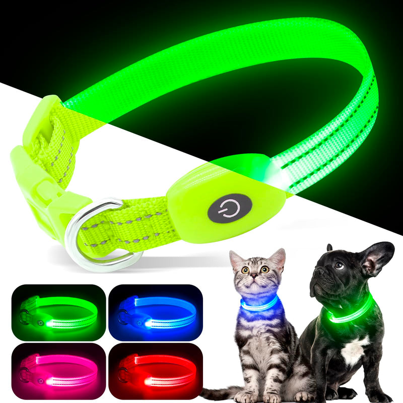 Kpuplol Luminous Dog Collar, Luminous Dog Collar, Rechargeable Dog Collar, Luminous LED Collar for Dogs, Adjustable Size, 2 Lighting Modes for Small Medium Large Dogs XS Green - BeesActive Australia