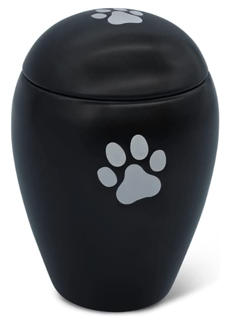 FeinKnick Devotional urn 1 liter for cats or dogs indoors and outdoors - handmade animal urn made of high-quality ceramic for dogs and cats in black with silver paw - weatherproof & for ashes - BeesActive Australia