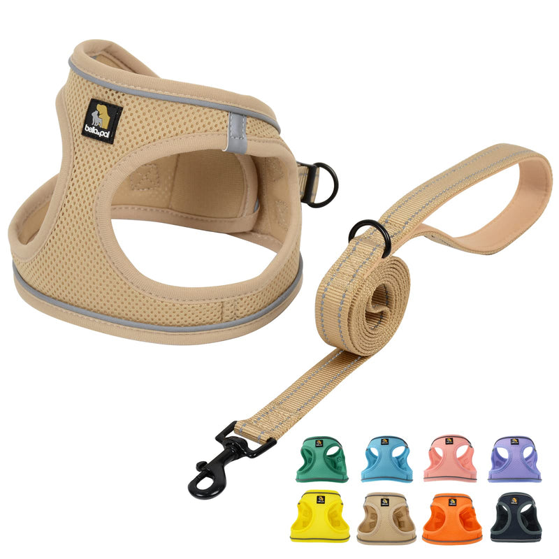 BELLA & PAL Dog Harness Small Dogs with Leash, Step-in Harness Made of Air Mesh, Anti-Pull Reflective Breathable Chest Harness, Puppy Harness for Small Dogs, Cat Harness, Khaki, S S (35-40cm Chest Circumference) - BeesActive Australia