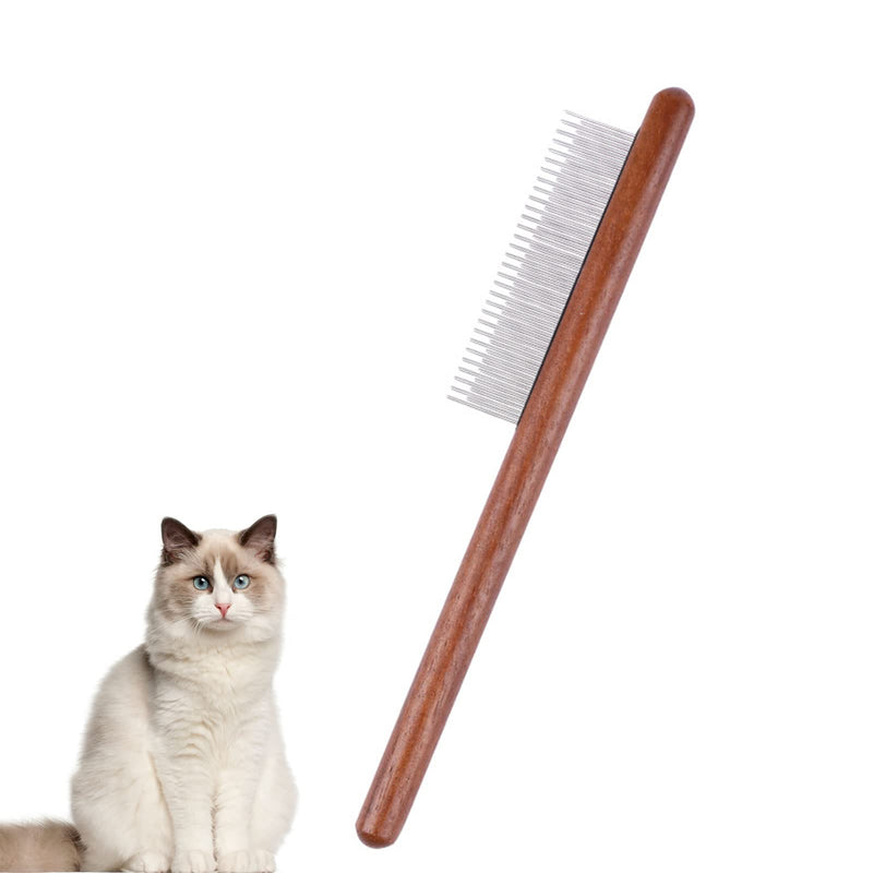 ERBO wooden cat comb, cat brush for long hair, short hair, stainless steel dog comb, flea comb for cats, suitable for all lengths, effectively removes tangles, mats and loose hair, 1 piece - BeesActive Australia