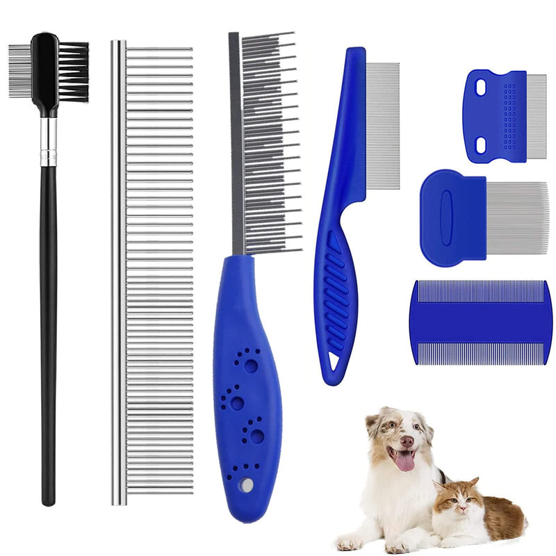 Cat fur comb, dog detangling comb, cat comb, pet fur detangler comb, dog eye comb, tear stain remover comb, flea comb for cats and dogs, stainless steel dog grooming combs, pet comb, 7 pieces - BeesActive Australia