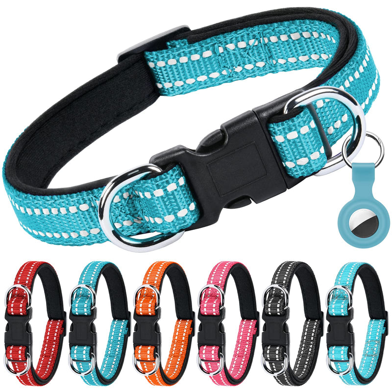 AUAUY Reflective Dog Collar, Adjustable Breathable Dog Collar, Soft Padded Neoprene Nylon Dog Collar with Double D-Ring and AirTag Case for Small Medium Large Dogs (Blue-S) Blue S(11.4-17.7"/29-45cm) - BeesActive Australia