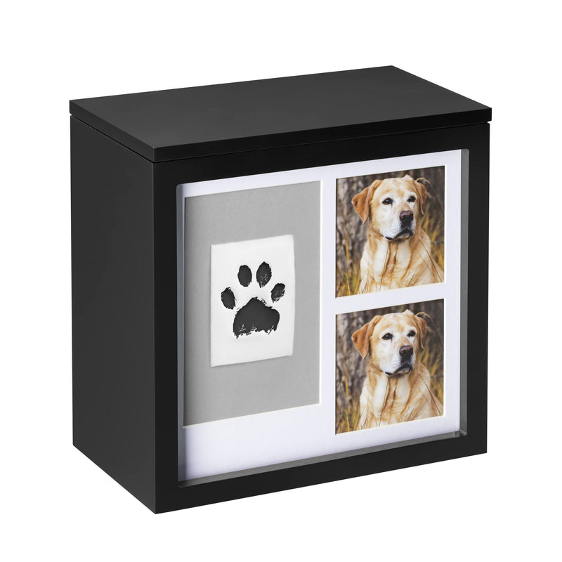 Navaris urn for dog or cat - animal urn including space for 2 photos and paw print - dog urn cat urn - animal urn for dogs - dog box in black - BeesActive Australia