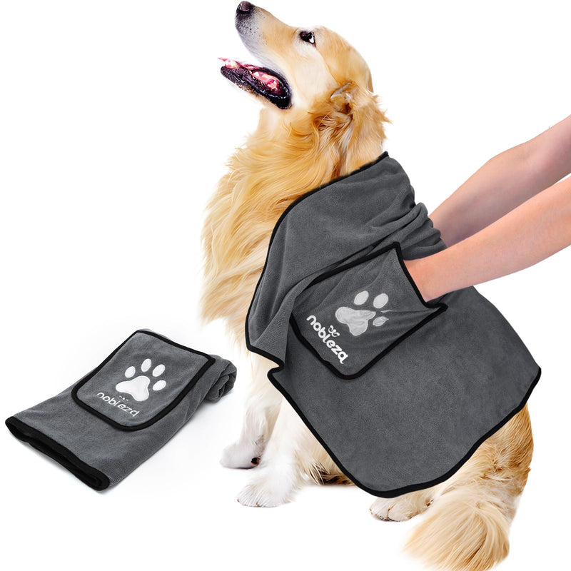 Nobleza dog towel, microfiber dog towel, extra absorbent dog towel, soft and durable premium dog drying towel, quick-drying, 106 x 66 cm for all dogs and cats, dark gray L106 x W66 cm - BeesActive Australia