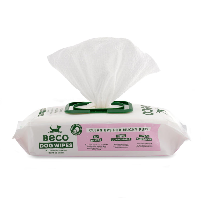 Beco Bamboo Dog Wipes - Plastic-Free 80 Wipes, Coconut Scent, For Paws, Body and Bottom, Herbal Care Wipes - BeesActive Australia