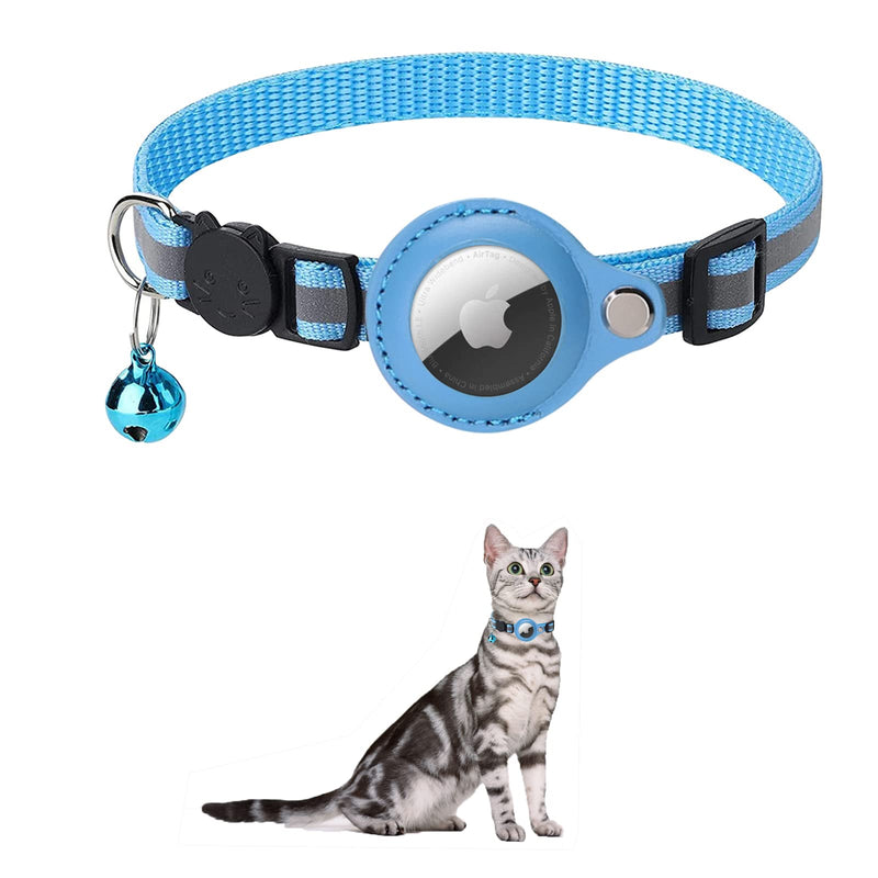 KOCNYDEY Reflective AirTag Cat Collar, Anti-Lost Cat Tracker Collar with Adjustable Holder & Integrated Bell Apple Air Tag Cat Collar for Cats Small Dogs Puppies (Blue) Blue - BeesActive Australia