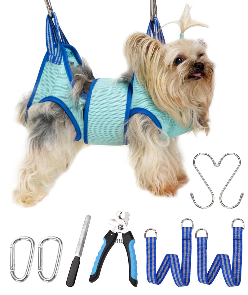 Kkiimatt Pet Grooming Hammock Harness, Dog Grooming Hammock Small Dogs, Dog Nail Trimming Hammock with Nail Clippers, Dog Hammock for Grooming with Wide Strap (XX-Small 3.5 KG Max/Turquoise) XX- Small 3.5 KG Max/Turquoise - BeesActive Australia