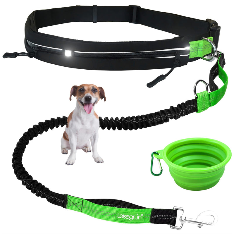 Quiet green jogging leash for small dogs up to 10 kg | Freehand leash for jogging with waist belt | 135cm to 185cm | Black Set Jogging Leash - Small Dogs - BeesActive Australia
