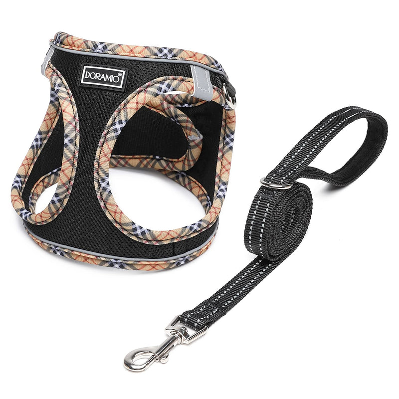 DORAMIO Dog Harness Small Dogs with Leash, Step-in Harness Reflective Breathable Chest Harness Anti Pull Safety Harness Cat Harness for Small Dogs, Cats (Black Yellow, XS) Black Yellow - BeesActive Australia