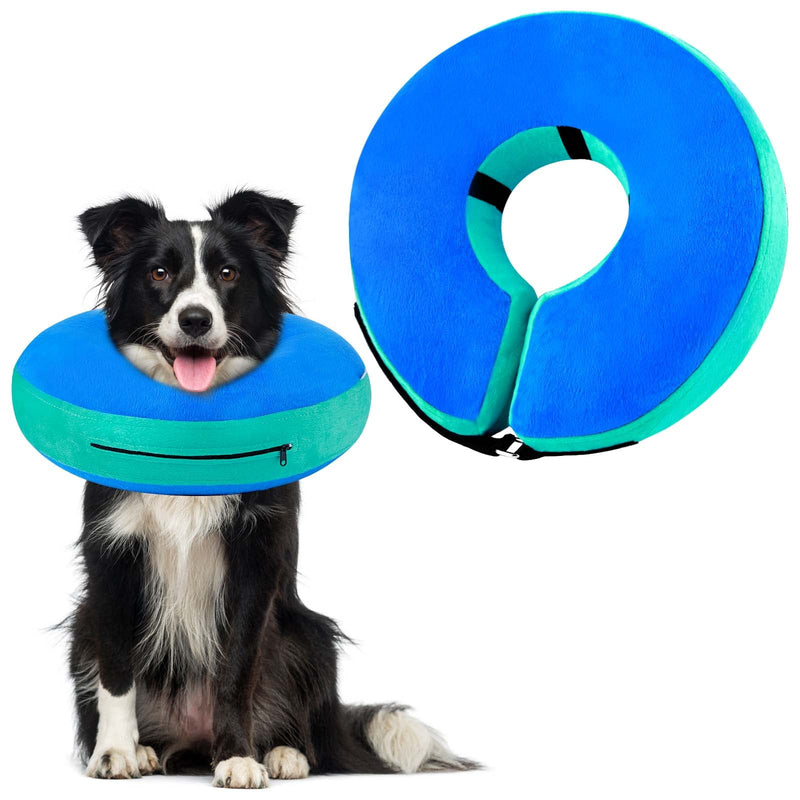 FWLWTWSS Inflatable Neck Brace Dog & Neck Brace Cat, Protective Dog Collar with Adjustable Velcro Fastener, Dog Collar Leak Protection for Recovery After Surgery or Wounds for Dogs (Blue L) Blue [Neck: 30.5 cm - 45.7 cm] L - BeesActive Australia