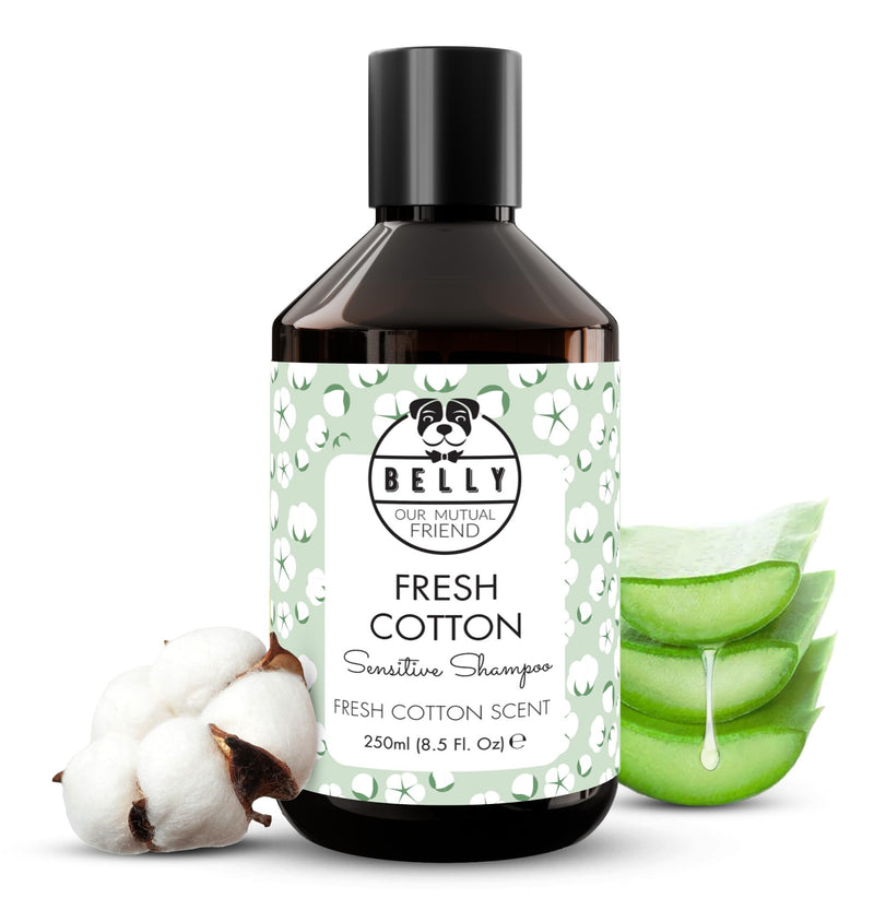 Belly Sensitive Dog Shampoo - 250ml - Natural Shampoo Dog Sensitive Skin, Fresh Cotton Aroma, Allergen and Paraben Free - Moisturizing Plant-Based Dog Shampoo Fresh Cotton - BeesActive Australia