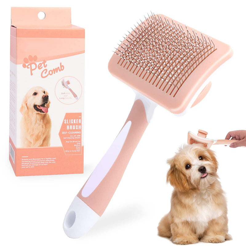 Phantasy® Small Pet Dog Brush Cat Brush, Pet Brushes Self-Cleaning Fur Brush, Hair Remover Pet Brush for Long Hair and Short Hair, Orange Orange-Small - BeesActive Australia