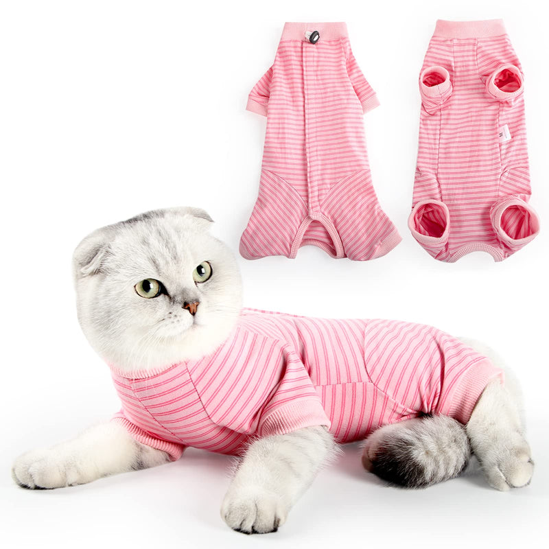 HEYWEAN Cat Bodysuit After Surgery Castration Cat Bodysuit Stripes Long-Sleeved Cat Clothing Neck Collar Alternatives Cat Bodysuit for Cats Surgery Anti-Licking After Surgery Wear M Pink - BeesActive Australia