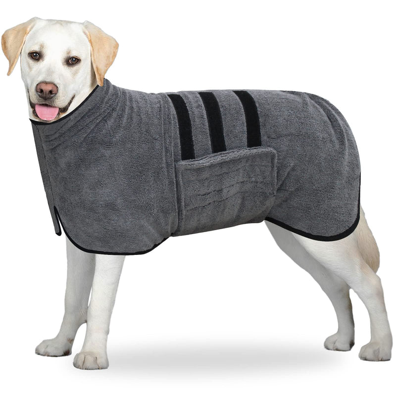 BASVII dog bathrobe made of microfiber, dog bathrobe, extra absorbent and quick-drying with Velcro fastener and adjustable shrink strap, for large, medium and small dogs, XL, grey, XL - BeesActive Australia