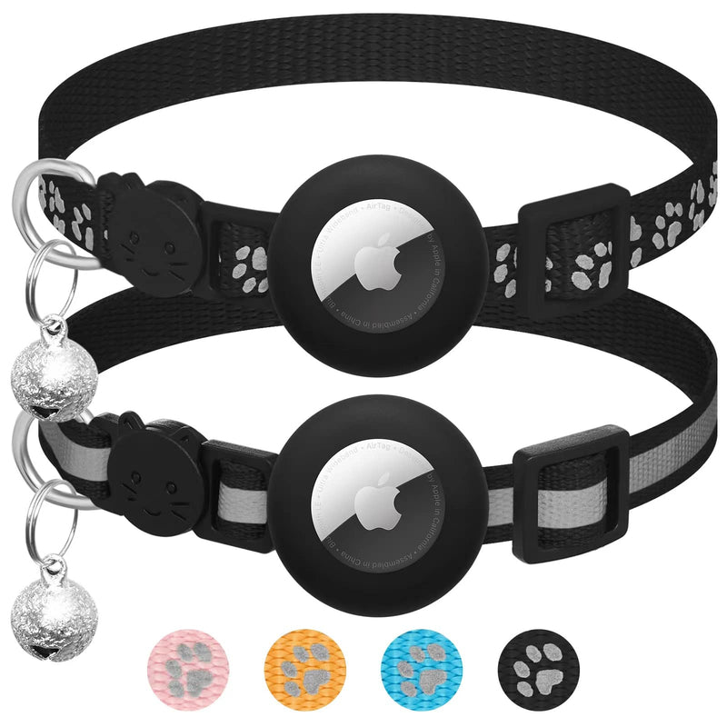 Pack of 2 compatible with Airtag cat collar with bell, reflective GPS tracker cat compatible with Apple Airtag case, personalized compatible with Airtag collar cat with safety clasp black - BeesActive Australia
