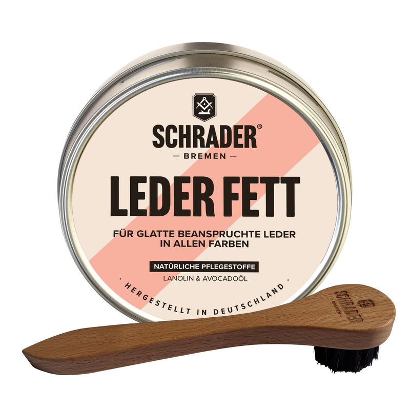 Schrader leather grease colorless - leather care for smooth leather, shoes, motorcycle clothing - impregnation agent with crucible brush - 2 parts - Made in Germany 1 + crucible brush - BeesActive Australia