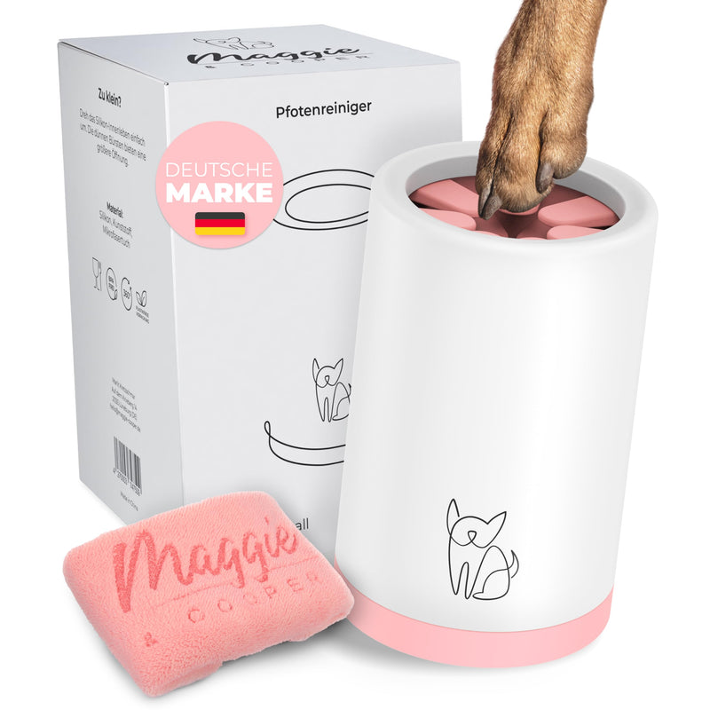 MAGGIE & COOPER Paw Cleaner (Size S, Color: Pink) | clean paws | Includes microfiber towel | 2 different sizes available | dishwasher safe | soft brushes Small - BeesActive Australia