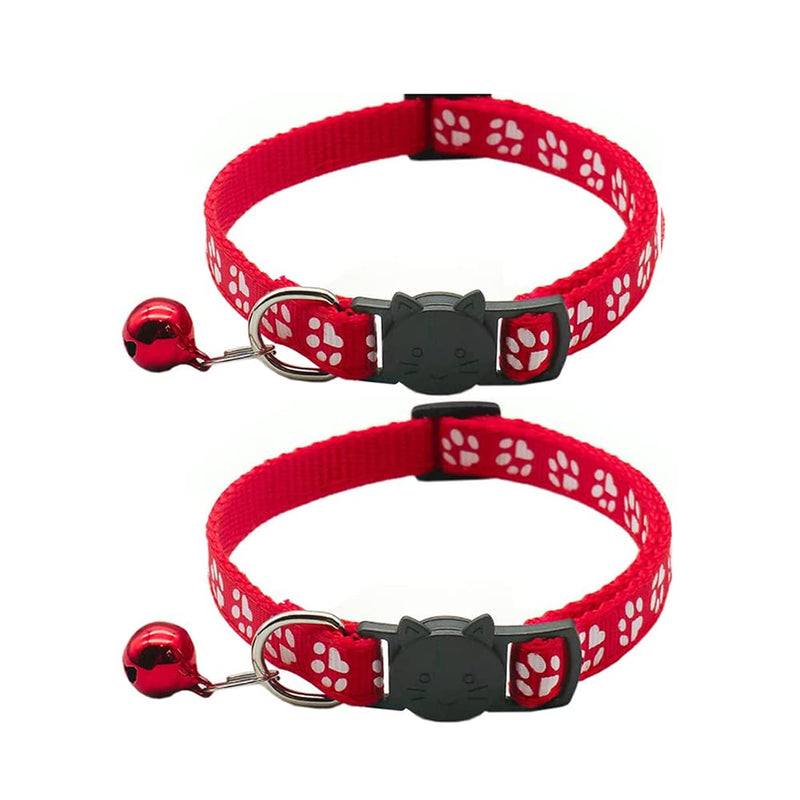 Hepplly 2-Pack Cat Collars Quick Release Reflective Kitten Collar with Bell (Red) Red - BeesActive Australia