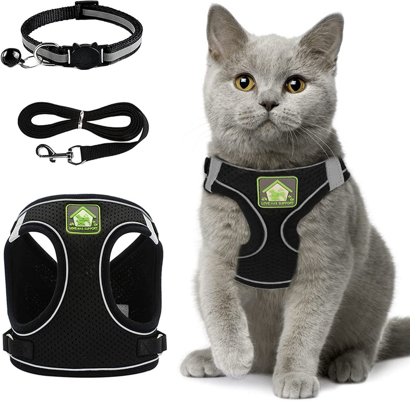 Adjustable Cat Harness Escape-Proof, Adjustable Cat Harness with Leash, Soft Lining and Breathable Mesh, Reflective Harness Set for Outdoor Training Walking, M (Black) - BeesActive Australia