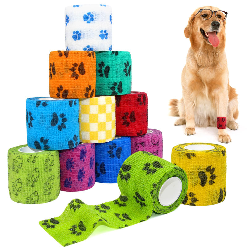 aurorayer Pack of 12 self-adhesive bandages, dog vet bandages, elastic self-adhesive bandages, 5 cm x 4.5 m per roll, cohesive pet vet wrap for cats, dogs, horses, leg adhesive bandages - BeesActive Australia